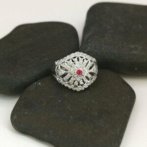 Natural Ruby White Sapphire Sterling Silver Ring size 8